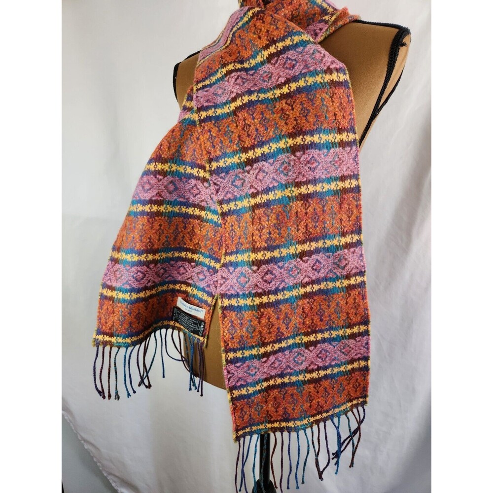 Victoire Mathieu‎ Paris Pink Burnt Orange Wool Blend AMAZING Fringe Scarf Winter - Picture 3 of 10